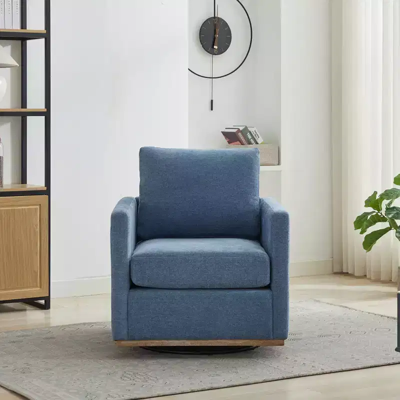 Clare 30.7 W Chenille Upholstered Wood Swivel Accent Chair with Metal Base