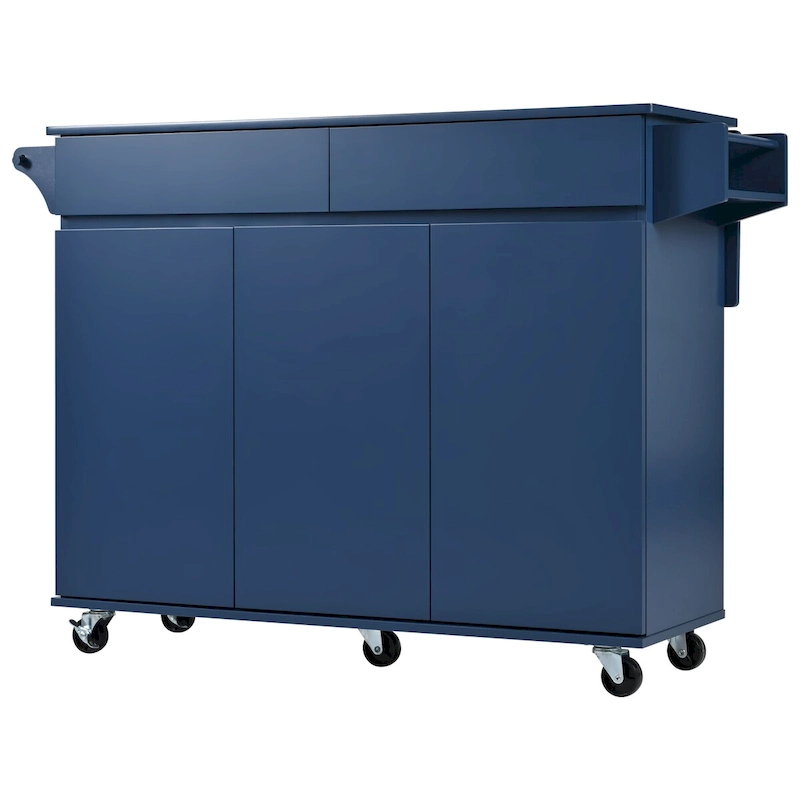 53.2in Rolling Kitchen Island with Drop Leaf with Spice Rack 2 Drawers