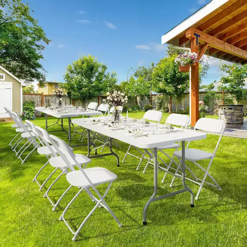 Bonnlo Folding Table 6ft, Portable Collapsible Plastic White Long Tables for Party, Camping, Banquet, Craft, Dining, Wedding, Outdoor and Indoor Use