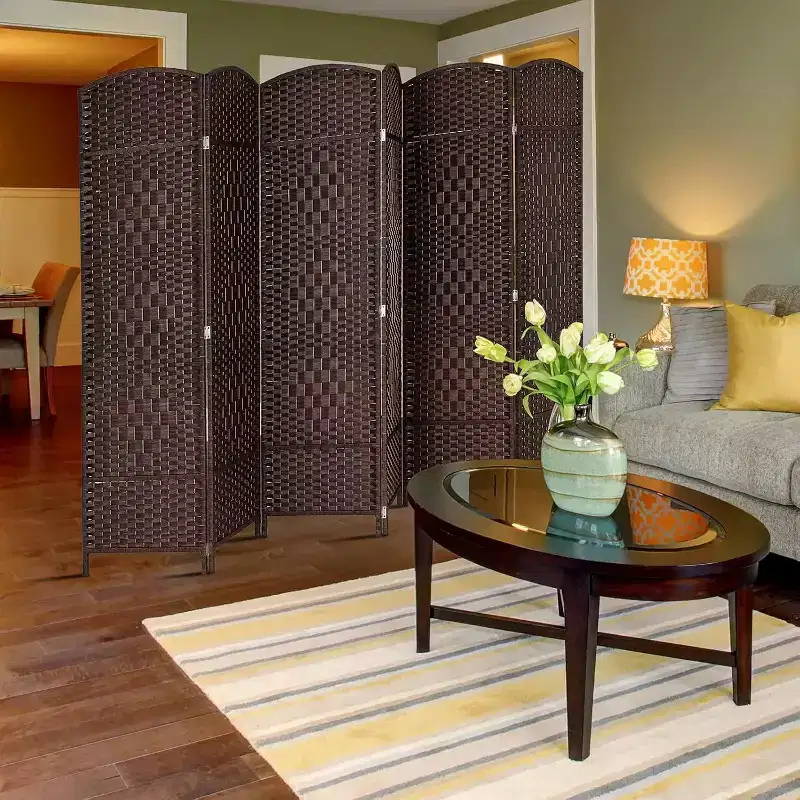 6-Panels Tall Rattan Room Divider, 6 FT Folding Privacy Screen, Indoor Partition Wall Dividers, Space Separator