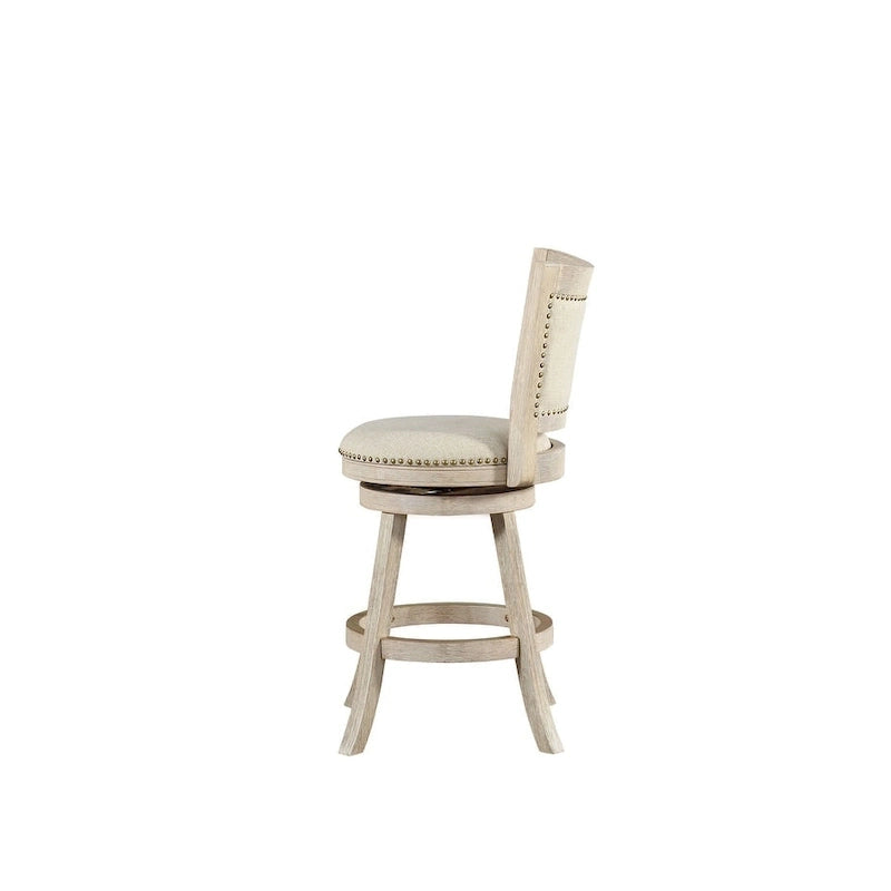 High Back Swivel Counter Stool with Linen Cushion and Wood Frame