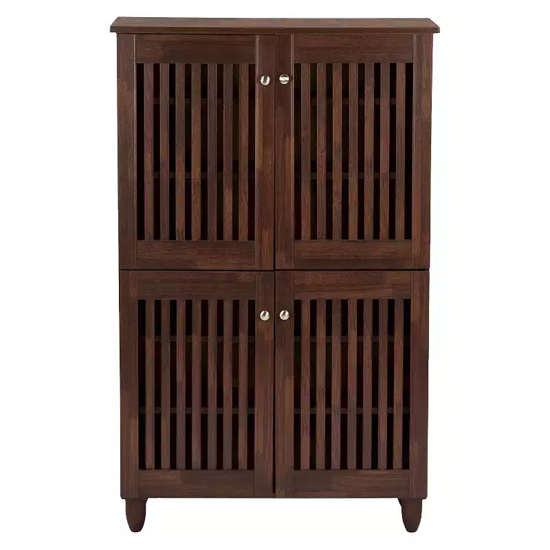 4-Door Wooden Entryway Shoe Storage Tall Cabinet, Oak Brown, Holds 18 Pairs