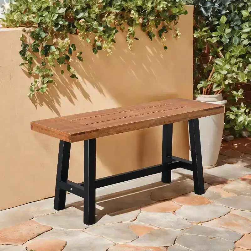 Karl Home | 40-In Solid Wood Metal-Based Patio Bench