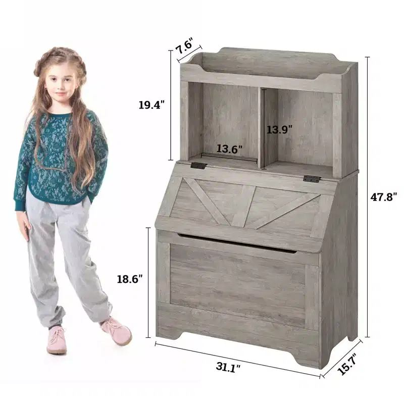 Wooden Kids Bookcase with Flip-Top Toy Storage