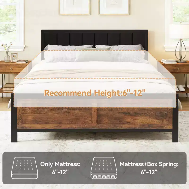 Dyonery Bed Frame with Upholstered Headboard,Metal Bed Frame with Footboard,Noise-Free,No Box Spring Needed,Easy Assembly