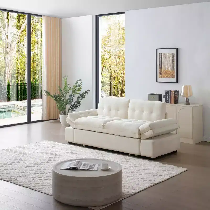GDFStudio Turner 77 Linen Pull Out Couch Bed with Adjusted Armrest
