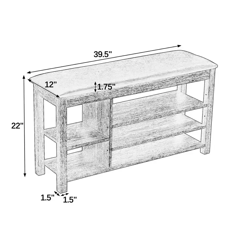 Natural Rubberwood Long Shoe Bench with Concealed Storage  Nordic Style Entryway Organizer