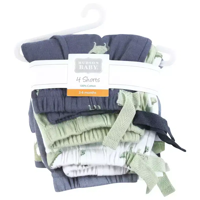 Hudson Baby Infant Boys Shorts Bottoms 4-Pack, Mighty Cute Dino