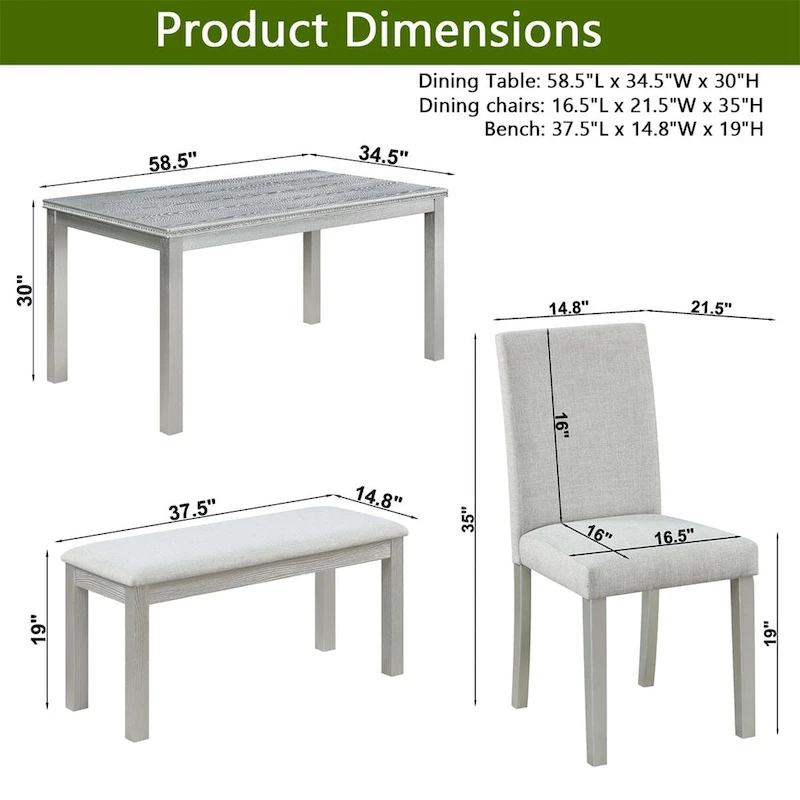 Wooden Dining Rectangular Table with Bench and 4 Chairs