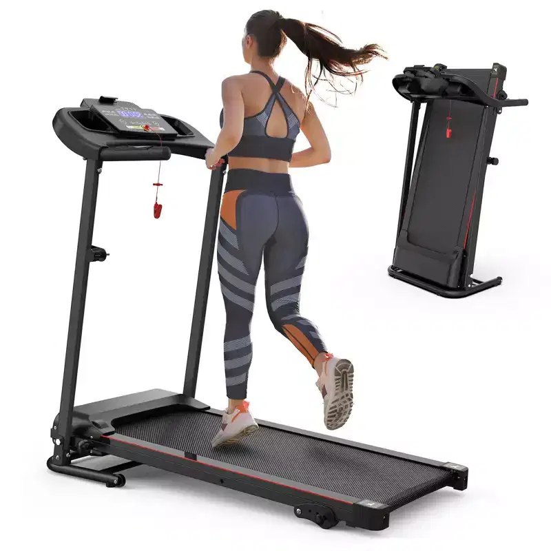 2.5HP Foldable Electric Treadmill with Incline, 12KM/H Speed, Heart Rate Sensor, Bluetooth Music, Cup Holder for Home Gym Fitness
