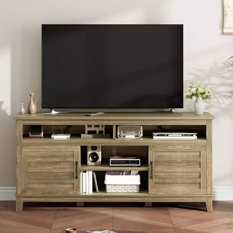 63'' TV Stand,Modern Farmhouse TV Consoles for Living Room with Adjustable Shelves, Entertainment Center for Home/Office