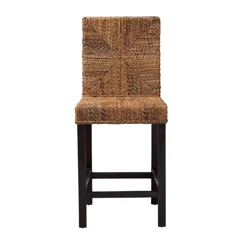 Mahogany Wood & Seagrass Counter Height Barstool – Natural Brown/Dark Brown