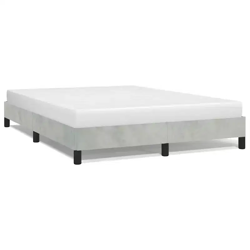Bed Frame Light Gray Velvet, Engineered wood, Plywood Queen