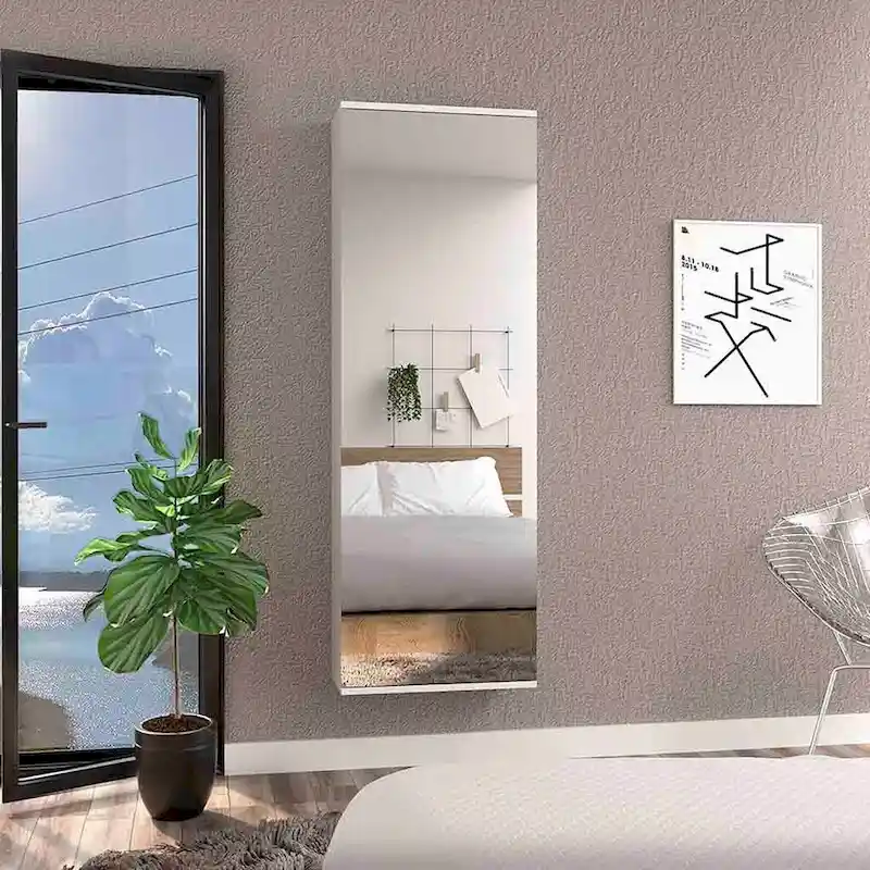Wall Mounted Shoe Rack With Mirror , Single Door, White Finish,High quality and durable