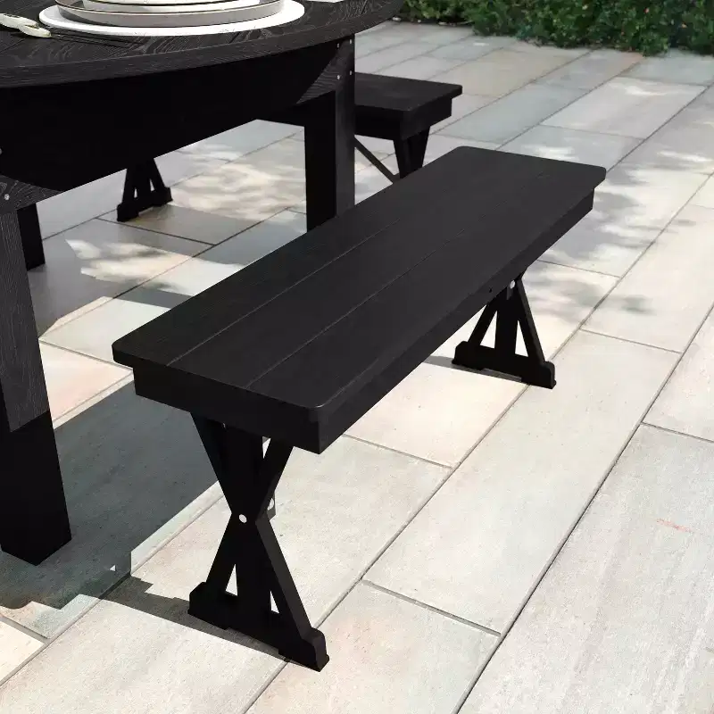 40 x 12 Black Wash Commercial Antique Solid Pine Farmhouse Folding Bench with Foldable Locking X-Legs
