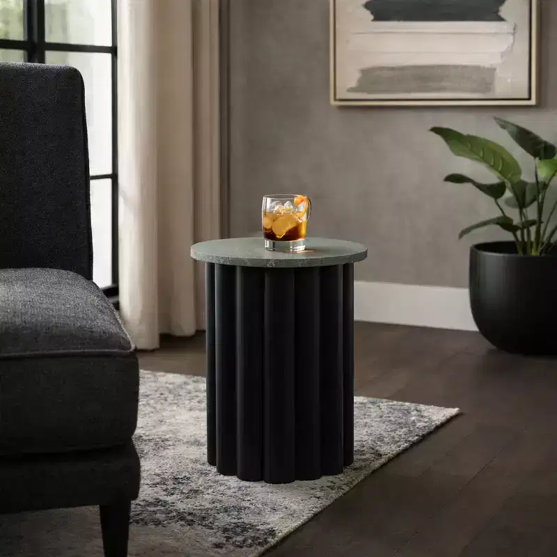 Modern Ribbed End Table with Marble Top – 20