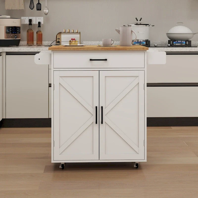 Kitchen island rolling trolley cart with Adjustable Shelves