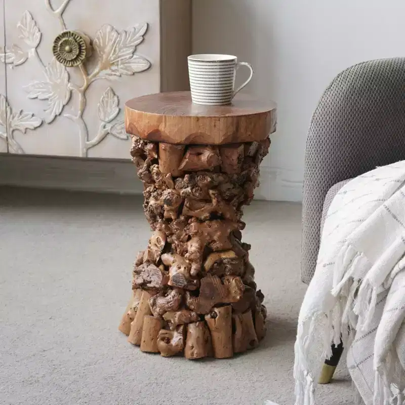 GDFStudio Zoe Farmhouse Mulberry and Paulownia Wood Accent Table with Organic Tree Root Base