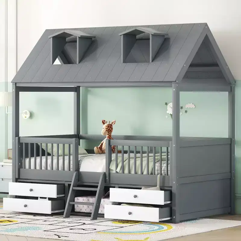 Whisen Wood Bed House Bed Frame