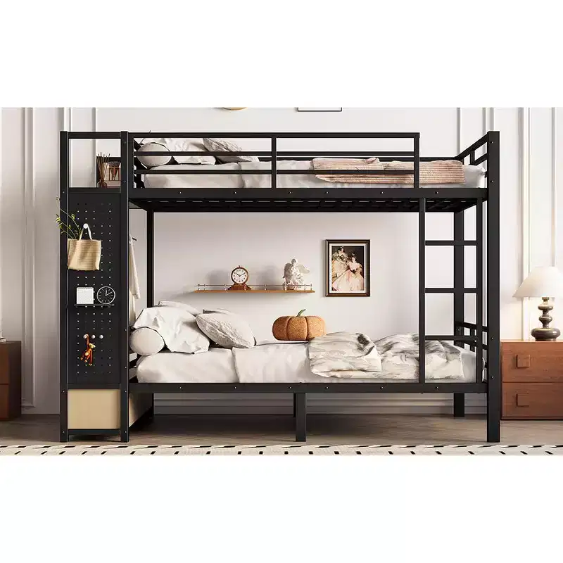 Bellemave Bunk Bed with Storage Shelves and Drawers, Metal Bunk Beds with Pegboard,Noise Free for Kids,Teens and Adults