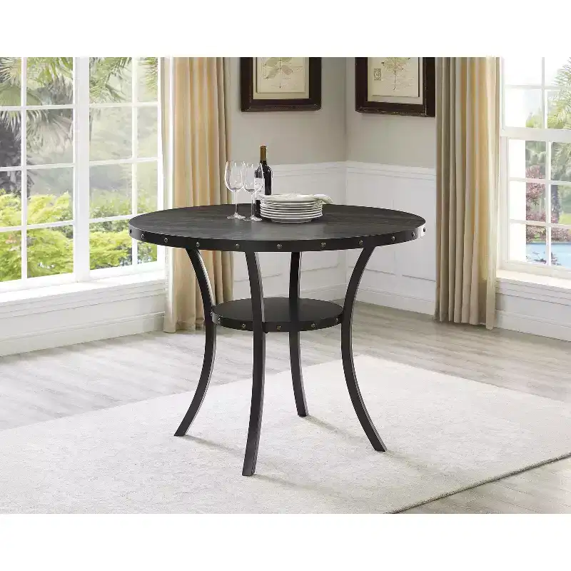 Espresso Wood Counter Height Round Nailhead Dining Table – 48