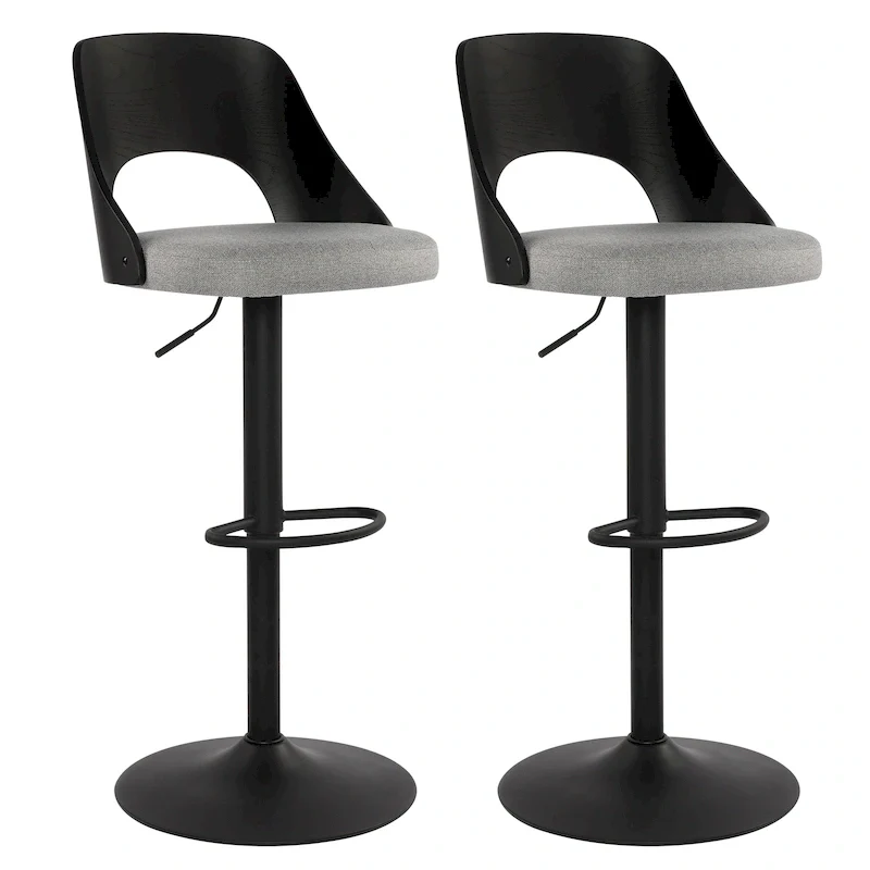 Black / Natural Swivel Bar Stool with Bentwood Back, Set of 2