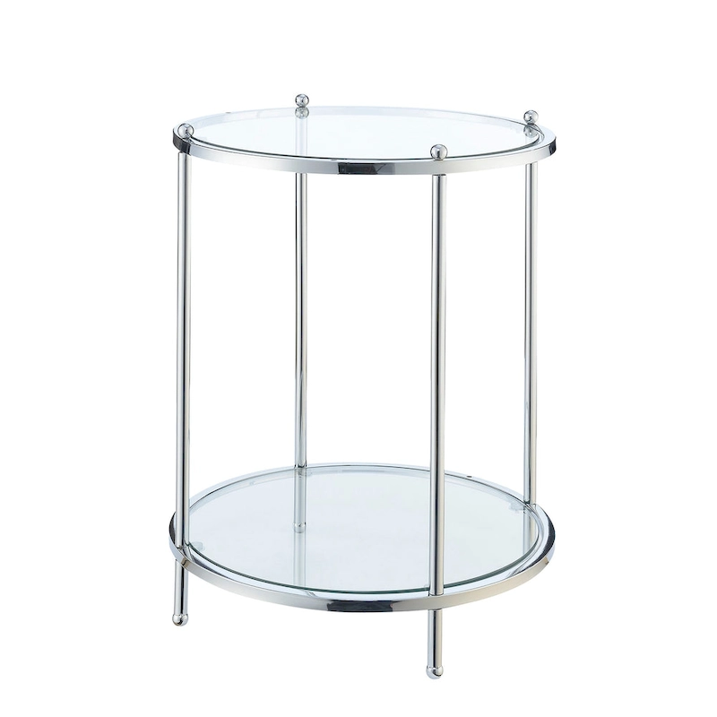 Convenience Concepts Royal Crest 2 Tier Round Glass End Table with Shelf