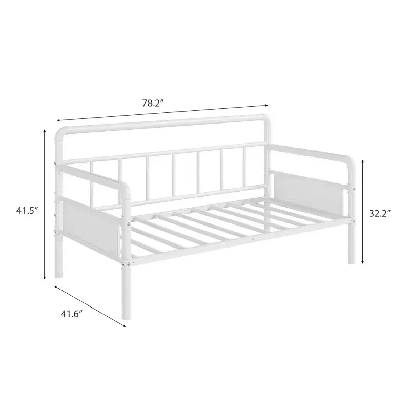 Twin Size Metal Daybed Frame with Wood Grain Headboard & Under-Bed Storage