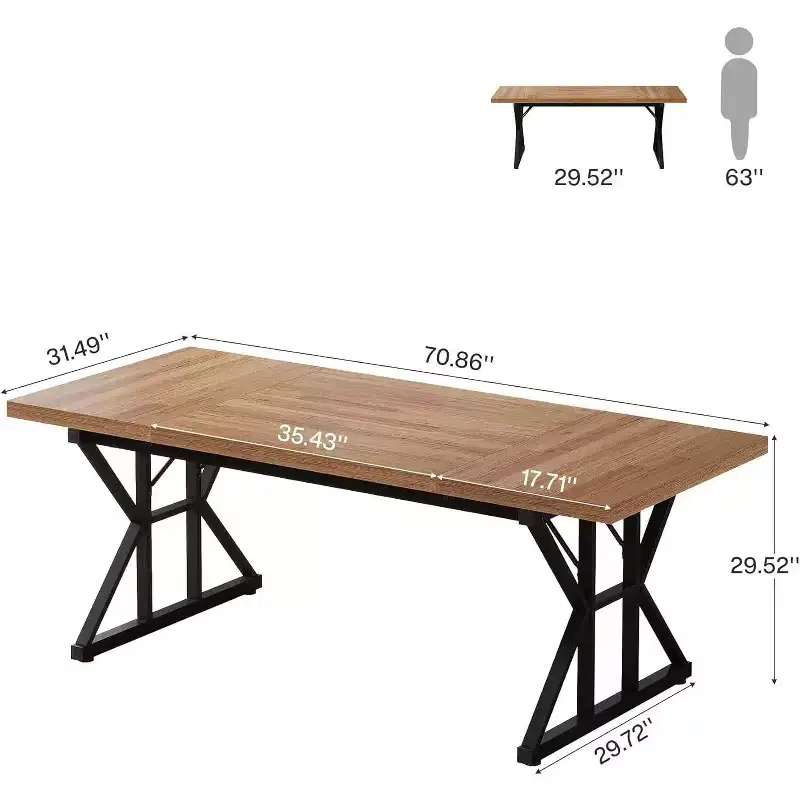 Lantine 70.86-Inch Large Executive Desk, Industrial Home Office Computer and Writing Study Table, Light Brown/Black