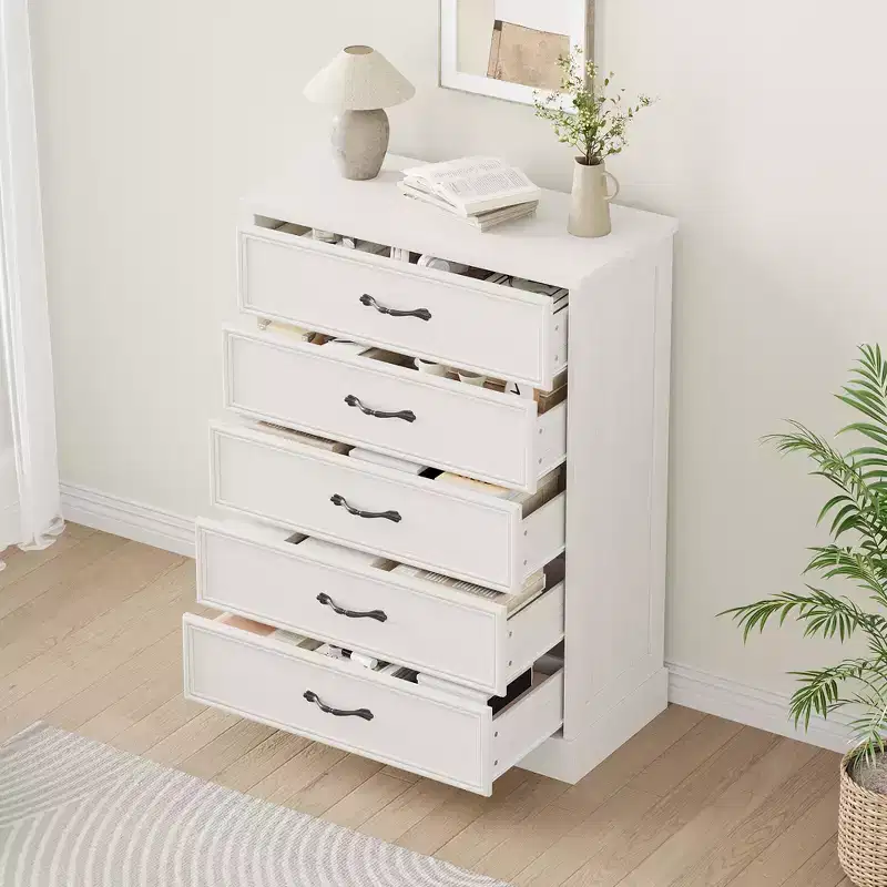 Acekool Mid Century Dresser, 5 Drawer Storage Cabinet with Metal Handles, Wooden Organizer Chest for Bedroom Living Room