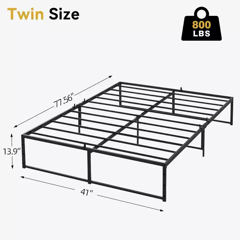 3-in-1 Steel Platform Bed Frame  Twin/Full/Queen Heavy Duty 14 Metal Frame (No Box Spring), Noise-Free & Tool-Free Assembly for Apartments