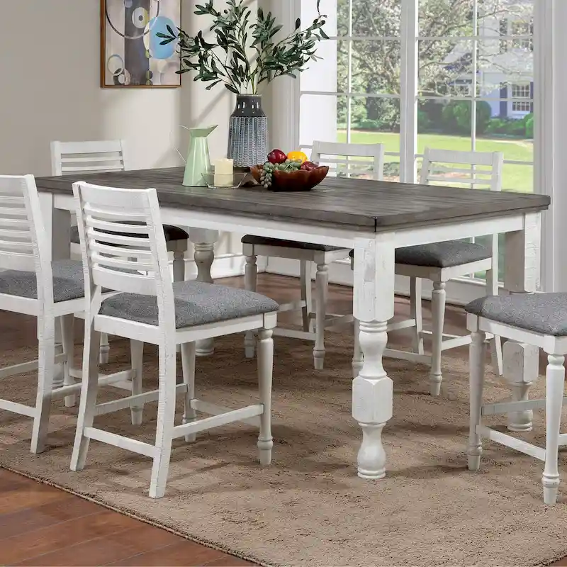 Rustic Antique White 79-Inch Counter Height Dining Table