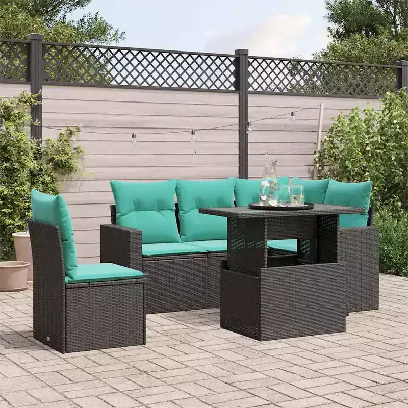 vidaXL Patio Sofa Set with Cushions and Table Outdoor 6 Piece Poly Rattan