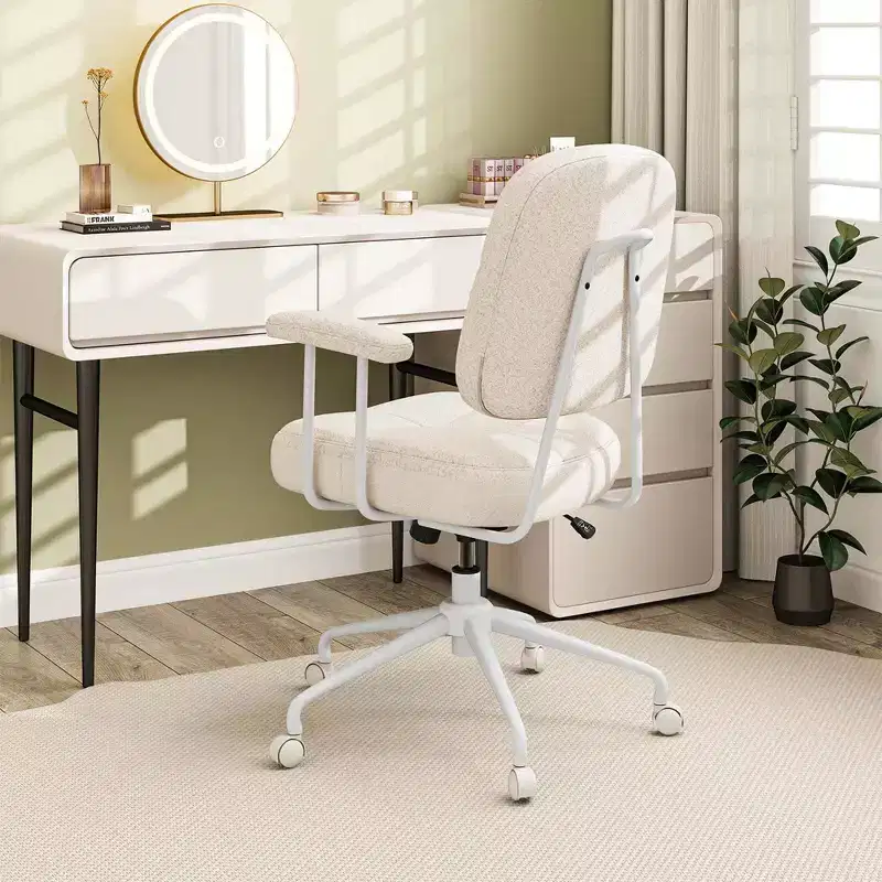 Costway Home Office Chair Leathaire Upholstered Task Chair with Cushioned Back & Armrests Brown/Beige