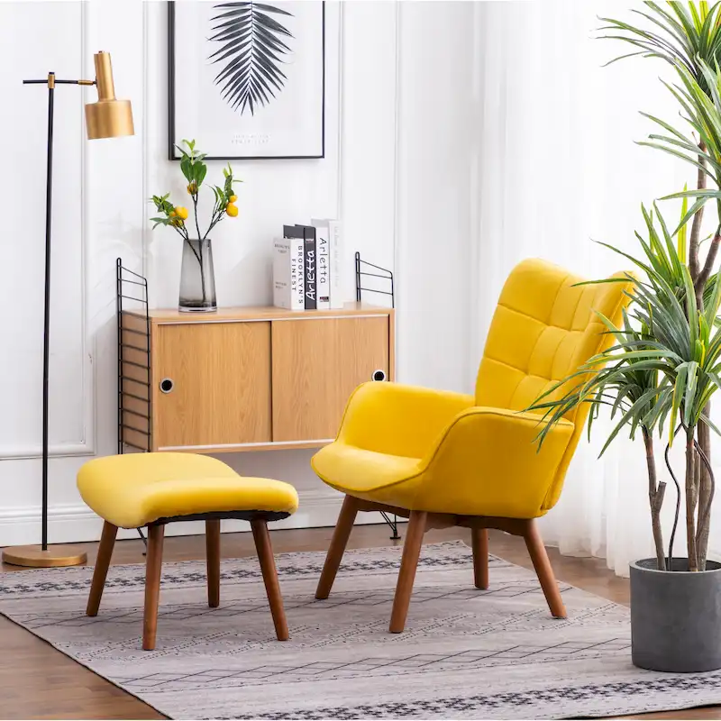 Carson Carrington Aasen Silky Velvet Tufted Accent Chair with Ottoman