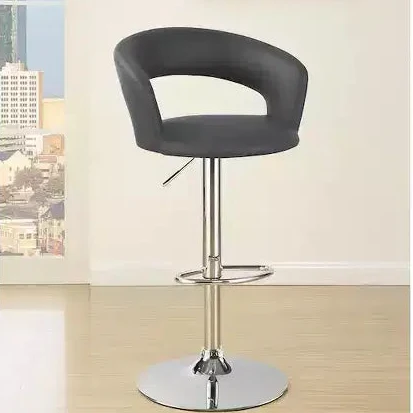Adjustable Height Bar Stool, Grey Faux Leather Seat with Chrome Base