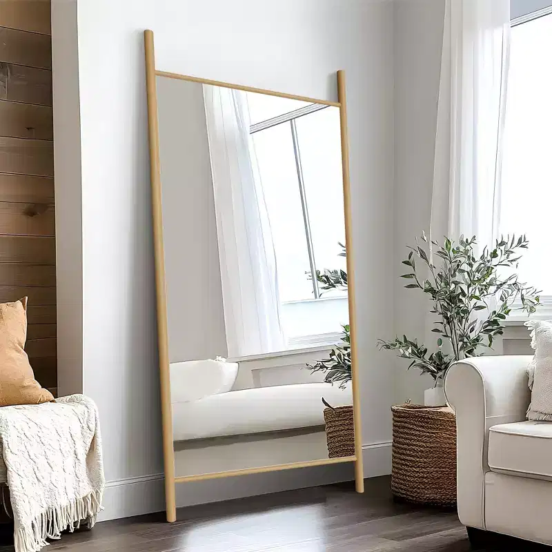 35 in. W x 73 in. H Ladder-Style Solid Wood Framed Mirror in Brown