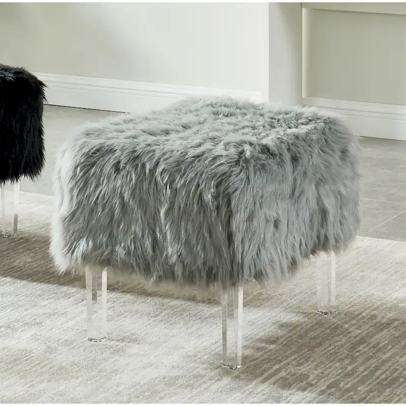 Contemporary Faux Fur Acrylic Ottoman