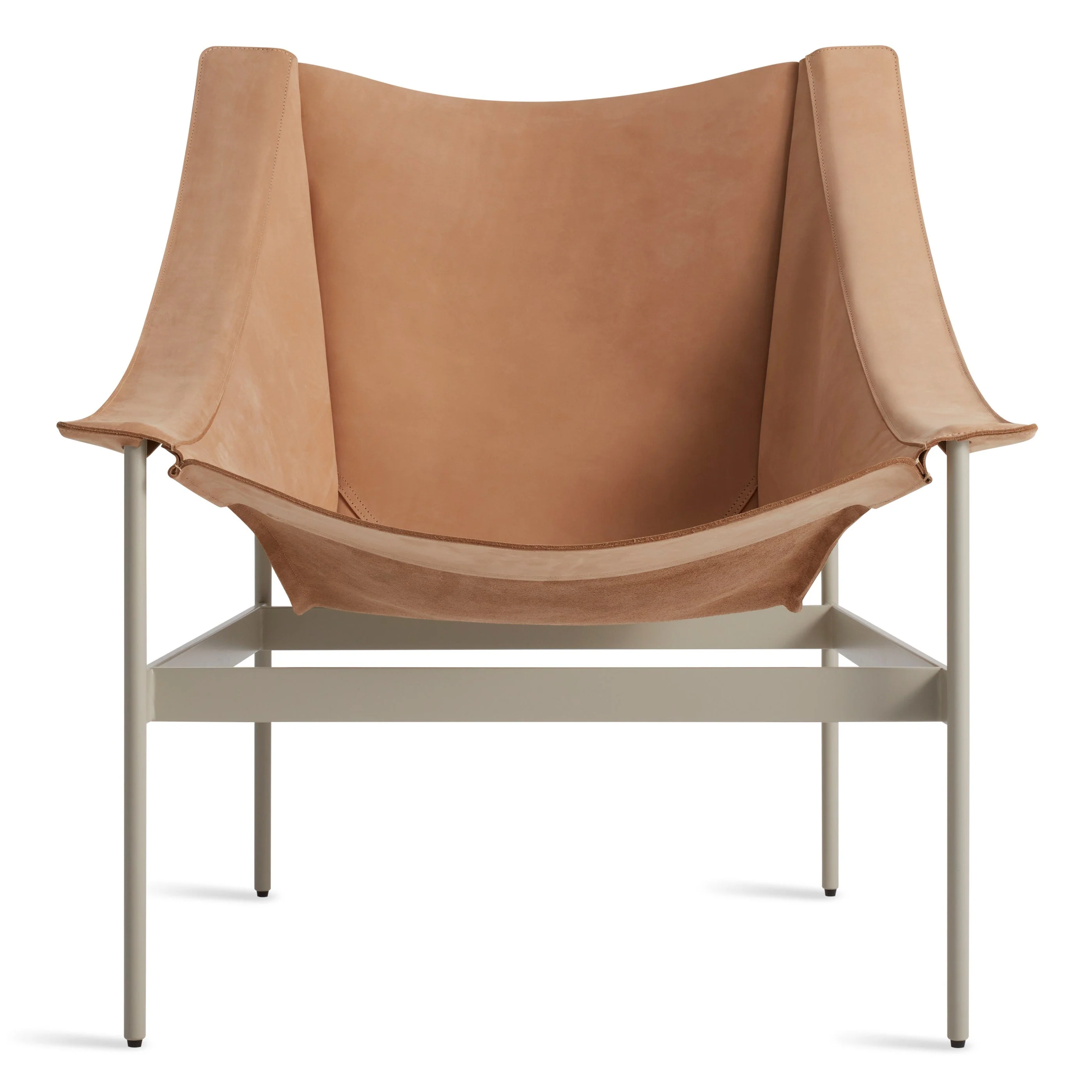 Modern Black Leather Sling Lounge Chair with Suspended Steel Frame for Living Room