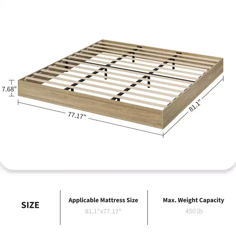 Twin Size Wooden platform bed, solid wooden slats, floor-standing bed frame, modern minimalist design, space-saving, no box spring required