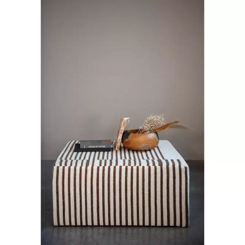 Storied Home Kilim Coffee Table Cream & Brown: Square No Assembly MDF 4 Point/Leg