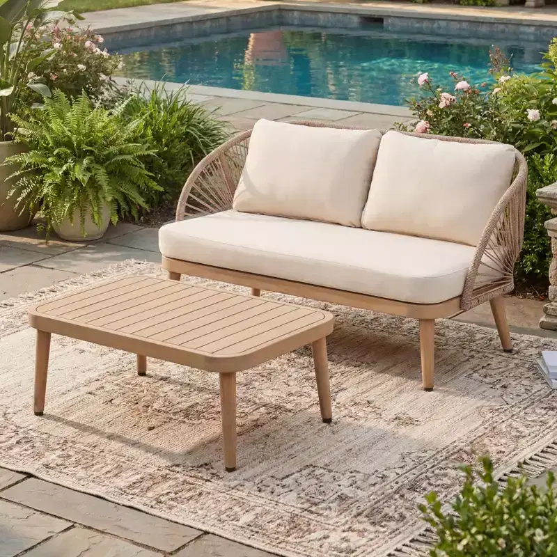 Christopher Knight Home Brixton 2-Piece Acacia Wood Curved Tub Patio Seating Set with Slatted Coffee Table