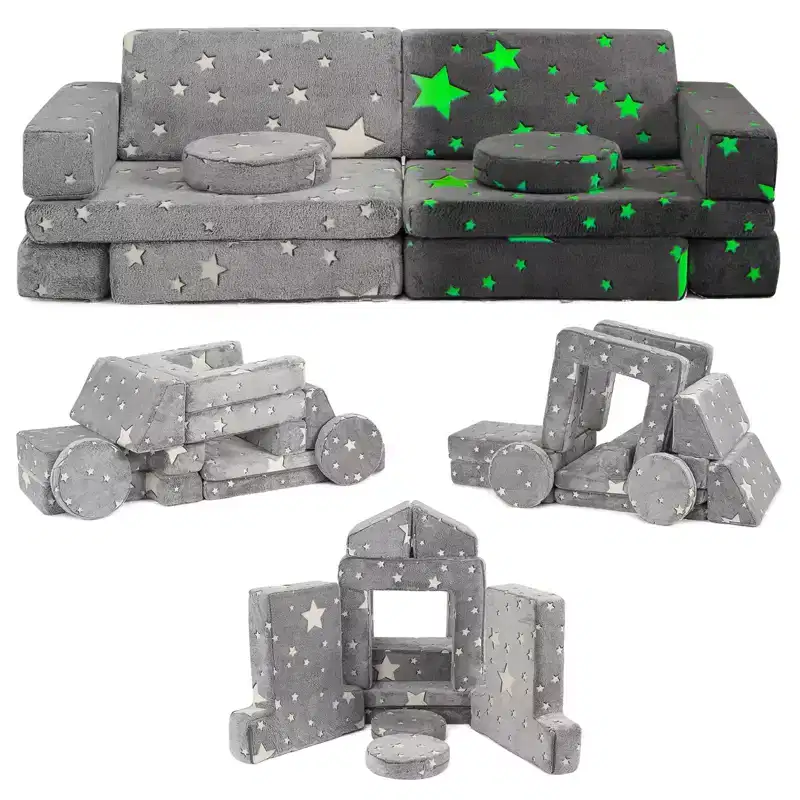 Modular Kids Couch for Toddler Playroom, Bedroom Imaginative Furniture, Kids Sofa for Playing, Sleeping, Toddler Girls and Boys, Grey