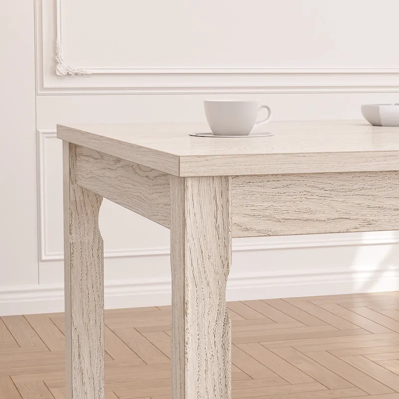 Grey Solid Wood Dining Table with Square Legs, Farmhouse Style