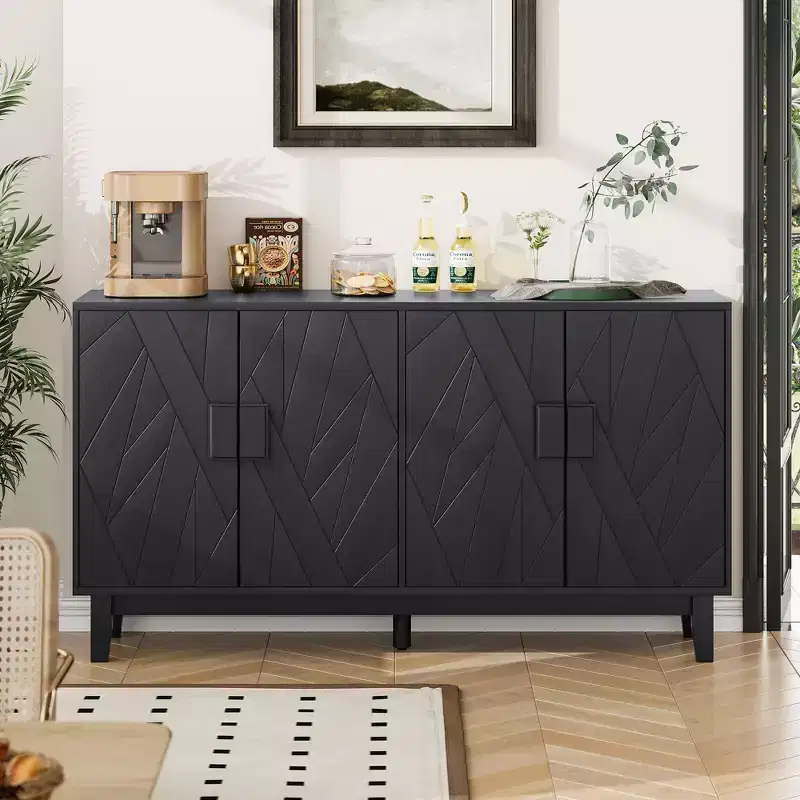 GDFStudio Sante Modern 55.43'' Storage Cabinet with Geometric Doors and Adjustable Shelves