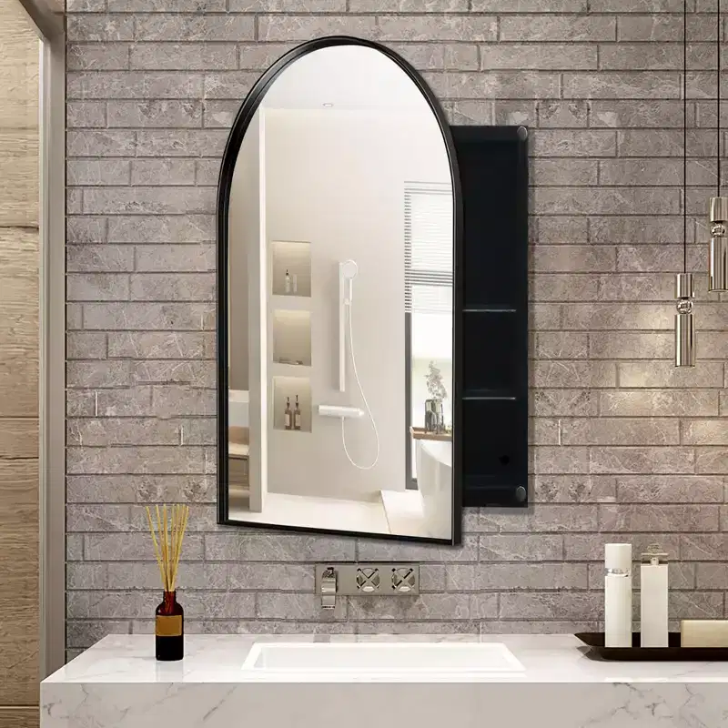 24x36 Inch Arched Recessed Medicine Cabinet, Metal Framed Bathroom Wall Cabinet with Mirror and Adjustable Shelves