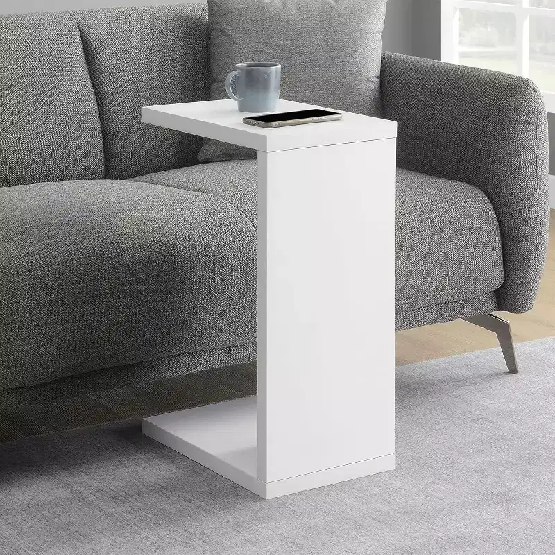 C-Shaped End Table with Melamine Finish, Sofa Slide-Under Frame, Compact Chairside Table