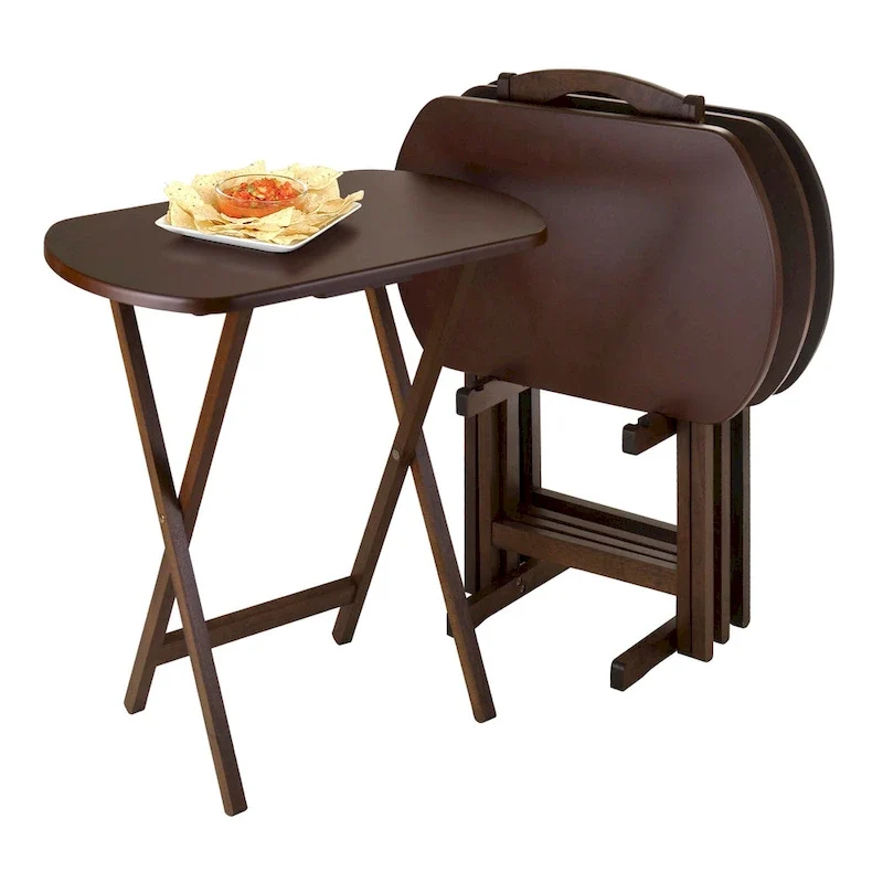 Walnut Oversize Oblong Folding Snack Table Set of 5