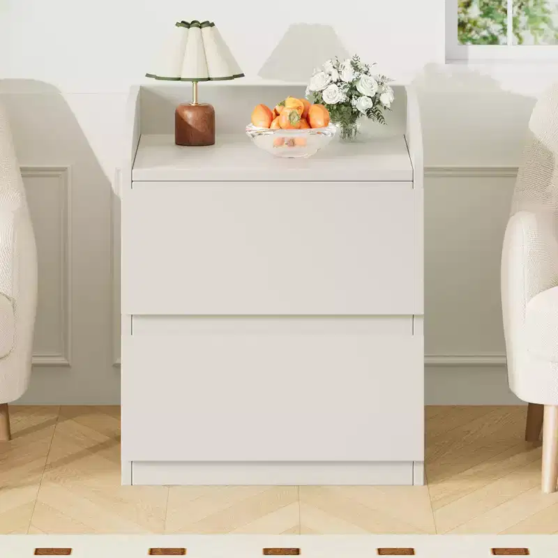 Nightstand with 2 Drawers, 23.6 Modern Bed Side Table, 2-Drawer End Table with Storage, Handle-Free Design for Bedroom & Living Room