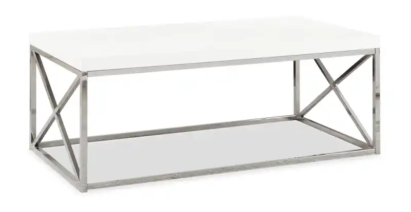 44 Modern Coffee Table - White with Chrome Metal Base